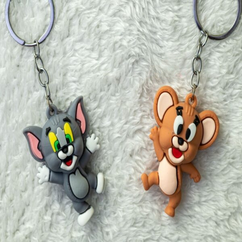 Pack of 2 Tom &amp; Jerry Cartoon Keychains – High Quality Silicone Rubber | Fun Bag &amp; Key Ring - Key-Chain For Kids - Cartoon Keychain ( Random Design ) 