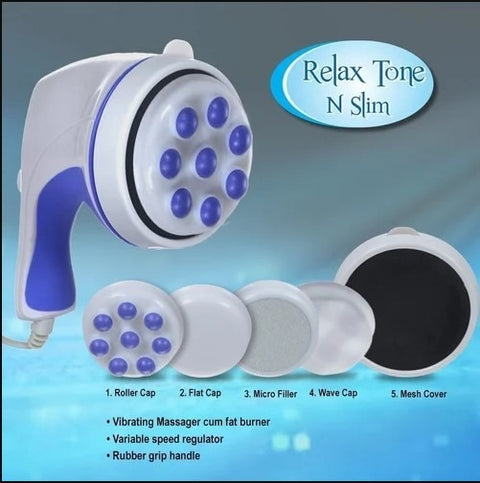 4 in 1 Relax &amp; Spin Tone Vibration Electric Massager | Electronic Relax &amp; Spin Body Massager With Different Heads ( Random Color )