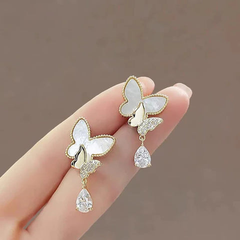 Double Butterfly Hanging Pearl Earings / Earrings Women's Earrings for Gift  / for girls