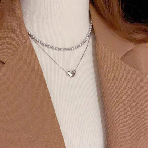 Elegant double Layer Heart pearl Pendent / Necklace Party Jewelry Gifts Accessories for Women