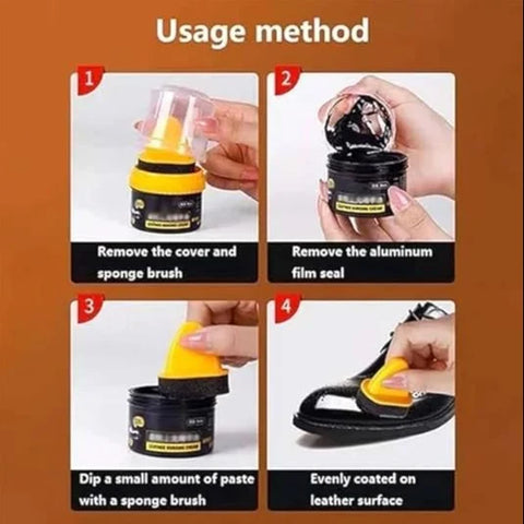 Black Leather Shoe Polish Cream with Sponge