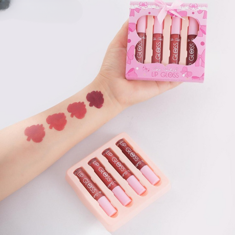 4-Piece Color Castle Bow Lip Gloss Set – Cute Bow Design, Vibrant Shades, Smooth &amp; Glossy Finish
