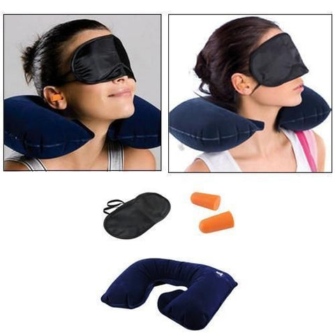 3 in 1 Combo Travel Kit of Neck Pillow, Eye Mask and Ear Plug (Random Colour)