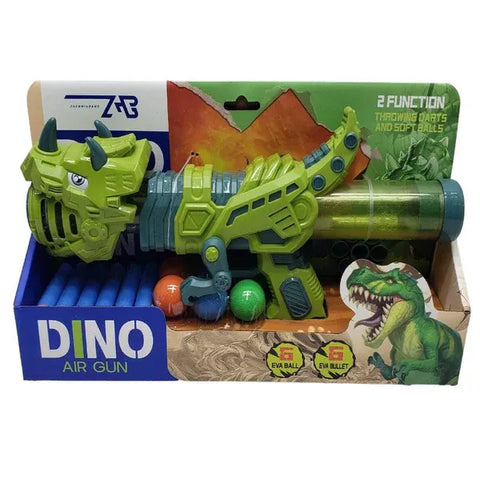 Dino Air Gun - 2-in-1 Blaster with Soft Darts &amp; EVA Balls - Dinosaur Toy for Kids